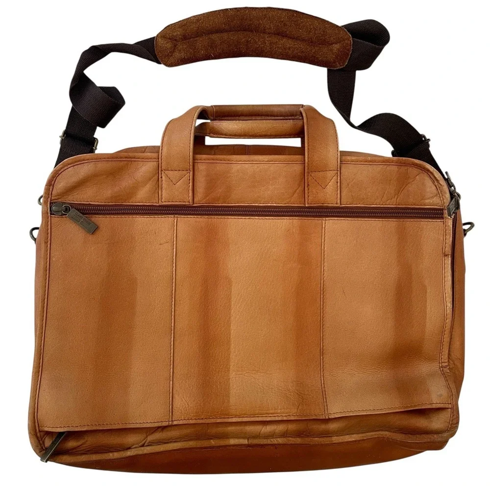 Claire Chase Distressed Tan Leather Laptop Briefcase Shoulder Bag Carry On Large